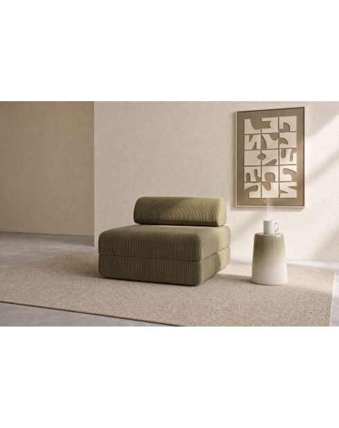 Fauteuil convertible et modulable en velours côtelé Lincoln vert - 95x95x70,5 cm