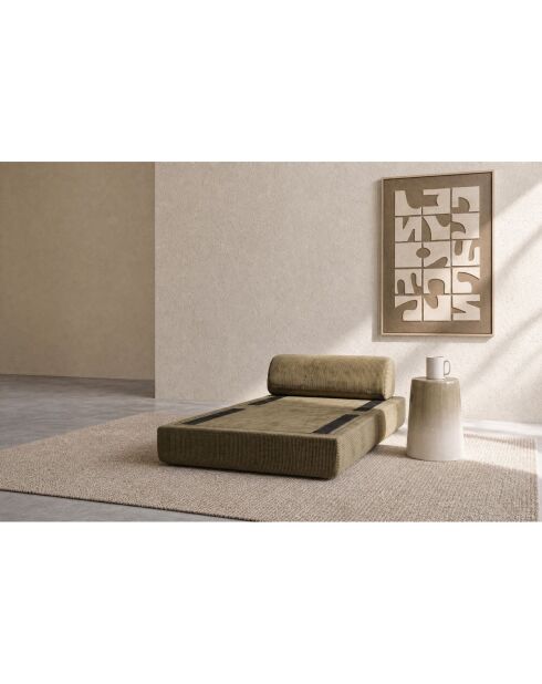 Fauteuil convertible et modulable en velours côtelé Lincoln vert - 95x95x70,5 cm