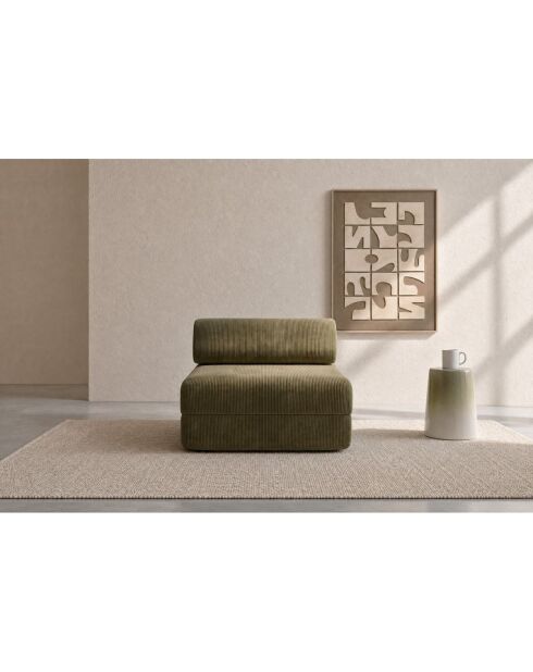 Fauteuil convertible et modulable en velours côtelé Lincoln vert - 95x95x70,5 cm