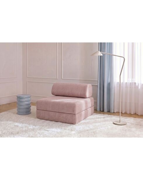 Lichtroze converteerbare en modulaire fauteuil van corduroy Lincoln - 95x95x70,5 cm