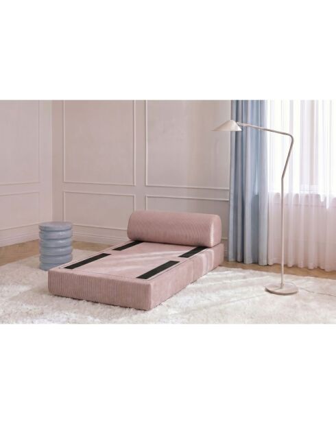 Lichtroze converteerbare en modulaire fauteuil van corduroy Lincoln - 95x95x70,5 cm