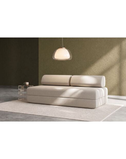 Canapé droit convertible et modulable 3 places en tissu lisse Gemma beige - 190x95x70,5 cm