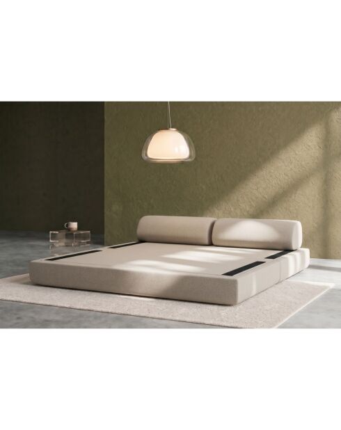 Canapé droit convertible et modulable 3 places en tissu lisse Gemma beige - 190x95x70,5 cm