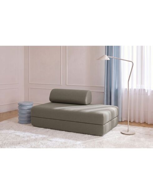 Canapé droit convertible et modulable 2 places en tissu lisse Gemma taupe - 148x95x70,5 cm