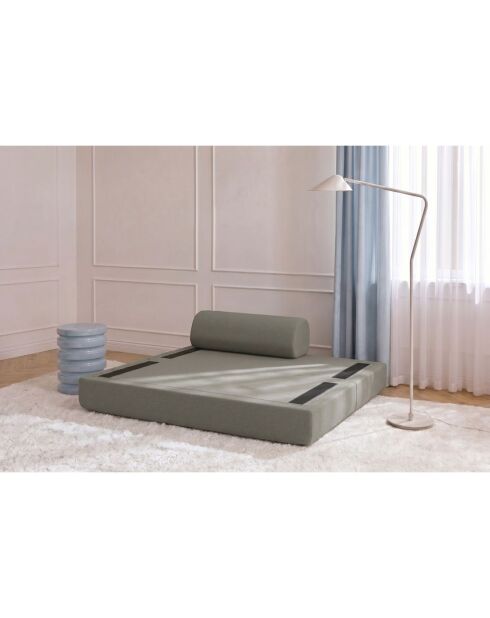 Canapé droit convertible et modulable 2 places en tissu lisse Gemma taupe - 148x95x70,5 cm