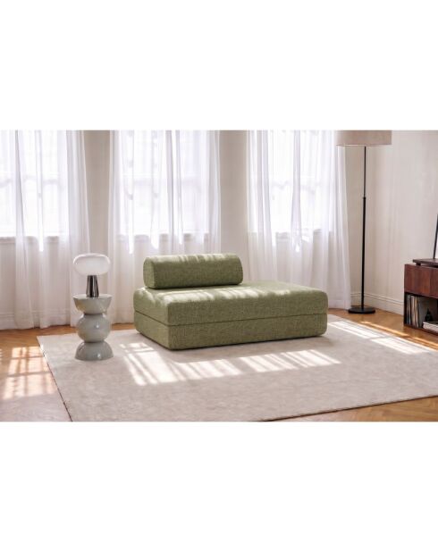 Canapé droit convertible et modulable 2 places en tissu tweed Coco vert - 148x95x70,5 cm