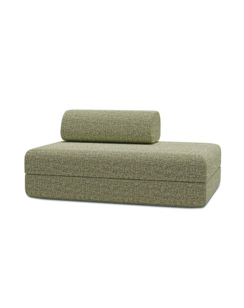 Canapé droit convertible et modulable 2 places en tissu tweed Coco vert - 148x95x70,5 cm