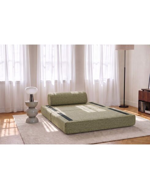 Canapé droit convertible et modulable 2 places en tissu tweed Coco vert - 148x95x70,5 cm