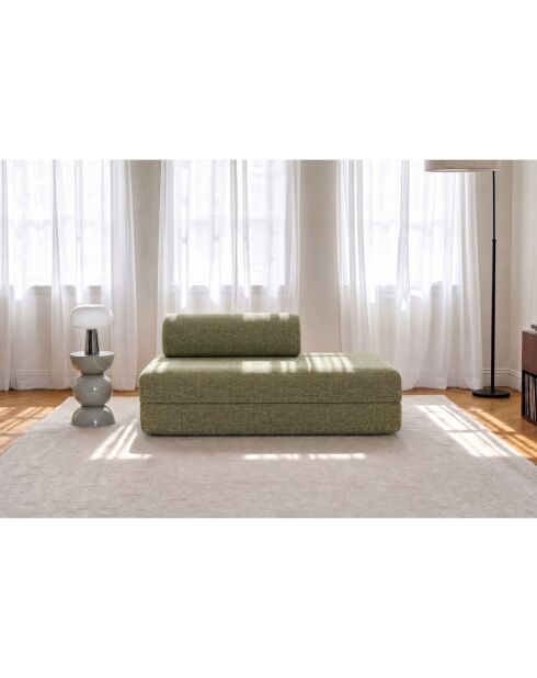 Canapé droit convertible et modulable 2 places en tissu tweed Coco vert - 148x95x70,5 cm