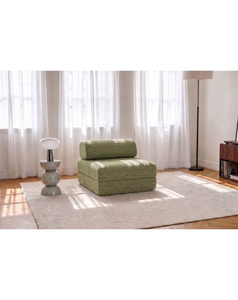 Fauteuil convertible et modulable en tissu tweed Coco vert - 95x95x70,5 cm