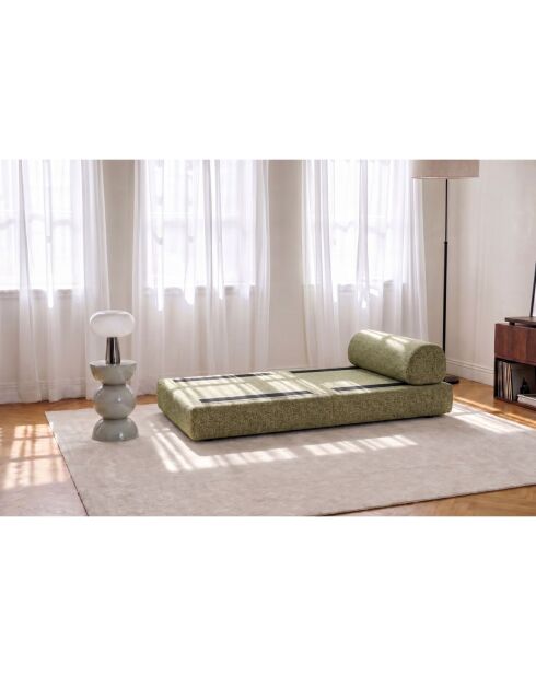 Fauteuil convertible et modulable en tissu tweed Coco vert - 95x95x70,5 cm