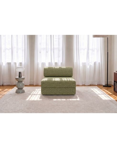 Fauteuil convertible et modulable en tissu tweed Coco vert - 95x95x70,5 cm