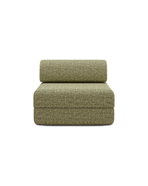 Fauteuil convertible et modulable en tissu tweed Coco vert - 95x95x70,5 cm