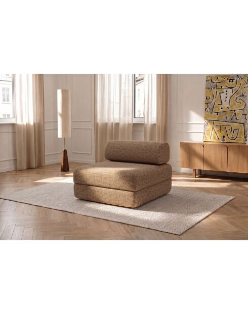 Fauteuil convertible et modulable en tissu tweed Coco marron - 95x95x70,5 cm