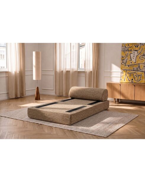 Fauteuil convertible et modulable en tissu tweed Coco marron - 95x95x70,5 cm