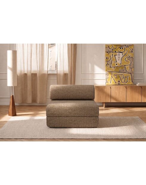 Fauteuil convertible et modulable en tissu tweed Coco marron - 95x95x70,5 cm
