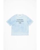 Blaues Baumwoll-T-Shirt mit gespritztem Logo