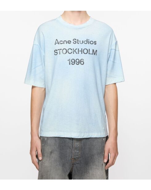 Blaues Baumwoll-T-Shirt mit gespritztem Logo