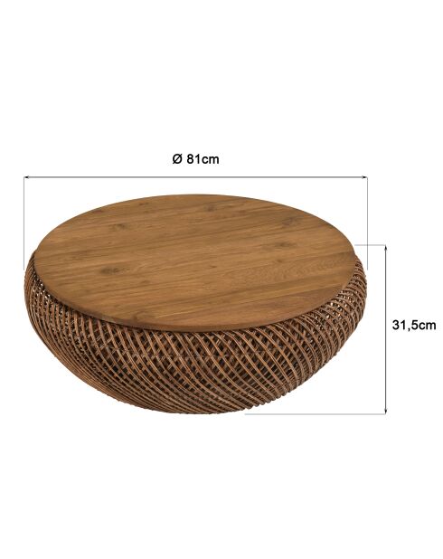 Mesita de madera de teca reciclada marrón - D.80 cm