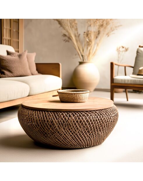 Mesita de madera de teca reciclada marrón - D.80 cm