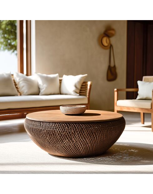 Mesita de madera de teca reciclada marrón - D.100 cm