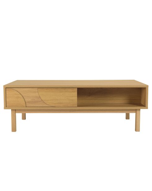 Table basse 2 tiroirs 2 niches décor motif arrondi naturelle - 120x60x40 cm