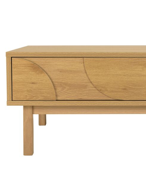 Table basse 2 tiroirs 2 niches décor motif arrondi naturelle - 120x60x40 cm