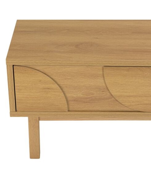 Table basse 2 tiroirs 2 niches décor motif arrondi naturelle - 120x60x40 cm