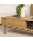 Mesita de 2 cajones y 2 nichos con decoración natural de motivos redondeados, 120 x 60 x 40 cm