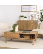 Mesita de 2 cajones y 2 nichos con decoración natural de motivos redondeados, 120 x 60 x 40 cm