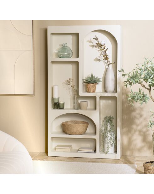 Étagère en bois peint 6 niches beige - 100x26 cm