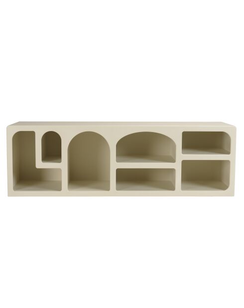 Meuble TV en bois peint 7 niches beige - 160x40 cm