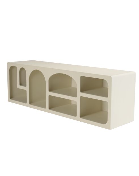 Meuble TV en bois peint 7 niches beige - 160x40 cm