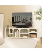 Meuble TV en bois peint 7 niches beige - 160x40 cm