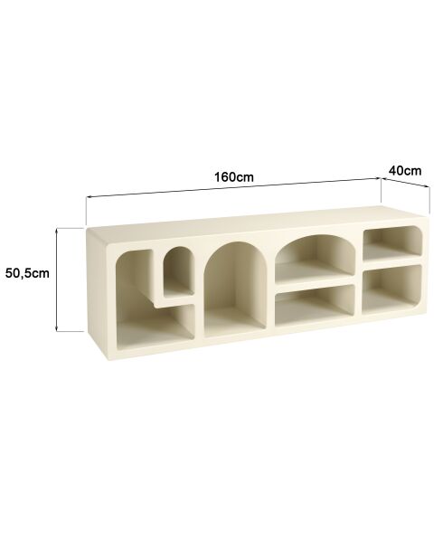 Meuble TV en bois peint 7 niches beige - 160x40 cm
