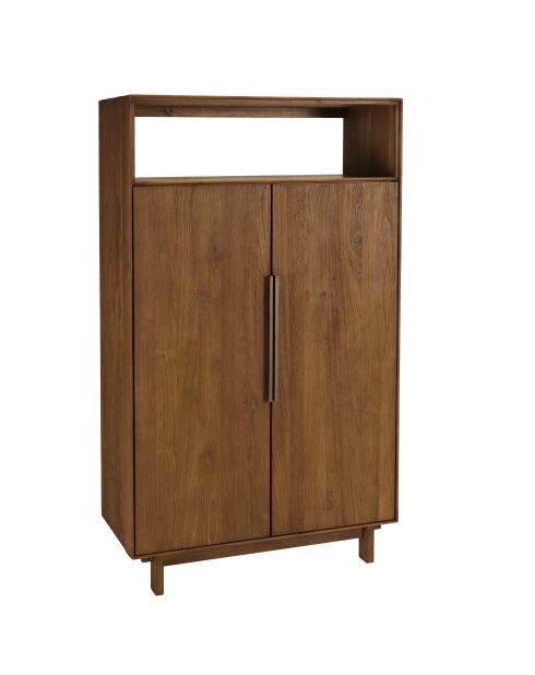 Buffet 2 portes 1 étagère ouverte en bois de teck recyclé marron - 90x155 cm