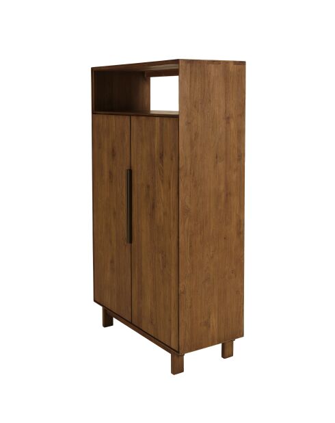 Buffet 2 portes 1 étagère ouverte en bois de teck recyclé marron - 90x155 cm