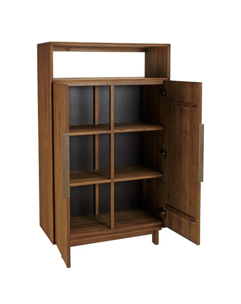 Buffet 2 portes 1 étagère ouverte en bois de teck recyclé marron - 90x155 cm