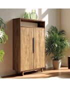 Buffet 2 portes 1 étagère ouverte en bois de teck recyclé marron - 90x155 cm