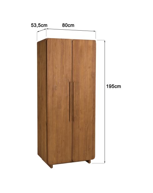 Armoire 2 portes en bois de teck recyclé naturelle - 80x195 cm