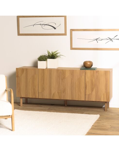 Buffet 4 portes décor motif arrondi naturelle - 180x42x75 cm