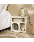 Mesita de noche de madera pintada con 3 nichos beige - 50x30 cm