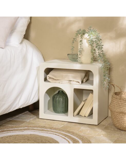 Chevet en bois peint 3 niches beige - 50x30 cm