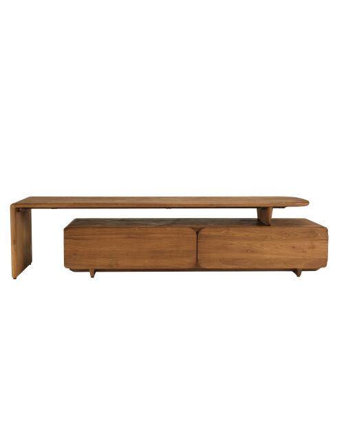 Meuble TV 2 tiroirs en bois de teck recyclé marron - 160x40 cm