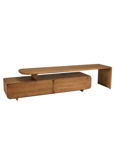 Meuble TV 2 tiroirs en bois de teck recyclé marron - 160x40 cm