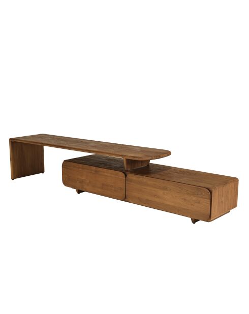 Meuble TV 2 tiroirs en bois de teck recyclé marron - 160x40 cm