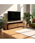 Meuble TV 2 tiroirs en bois de teck recyclé marron - 160x40 cm