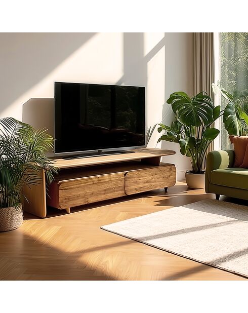 TV-Ständer mit 2 Schubladen aus braunem recyceltem Teakholz - 160x40 cm