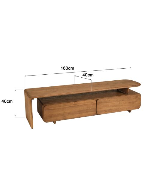 Meuble TV 2 tiroirs en bois de teck recyclé marron - 160x40 cm