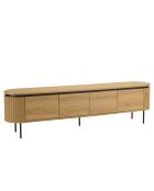 Meuble TV arrondi naturelle 4 portes et pieds métal noir - 200x40x55 cm